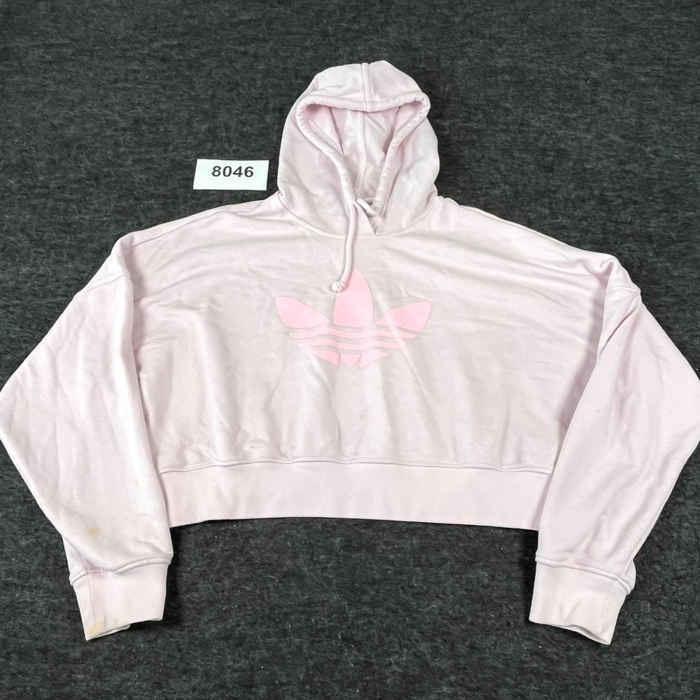 Adidas Original Cropped Hoodie Womens Small Pink Graphic Logo Hooded Outdoor